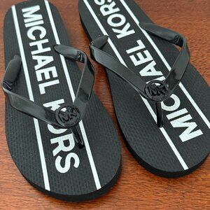 Michael Kors Black and White Flip Flops
